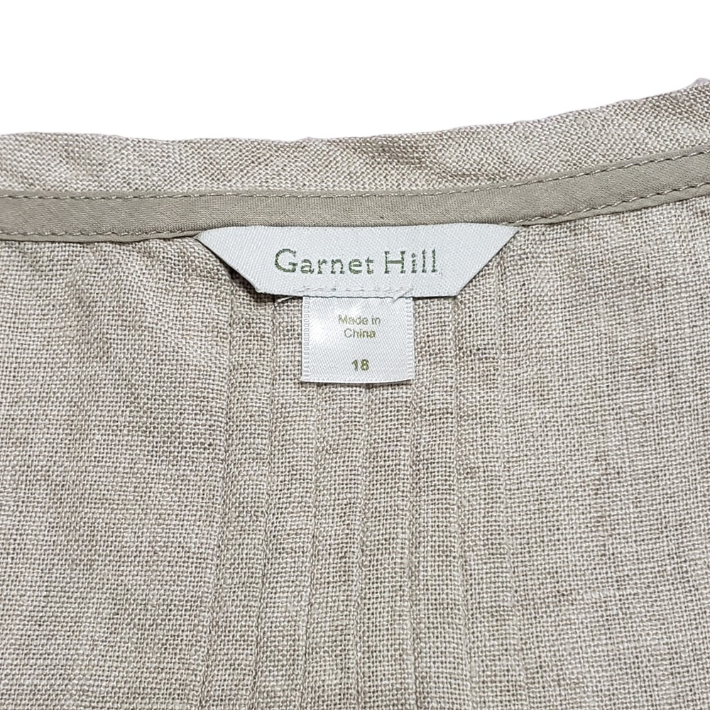 Garnet Hill Linen Pintuck A-line Shift Dress Oatmeal Beige Womens Size 18 - Picture 5 of 10
